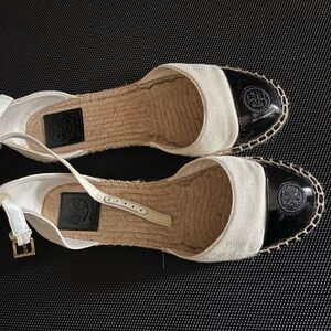 Tory Burch Black and Cream Espadrille Flats